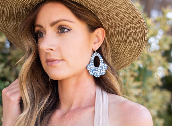 Lilac Purple Flourish Flower Leather Earrings