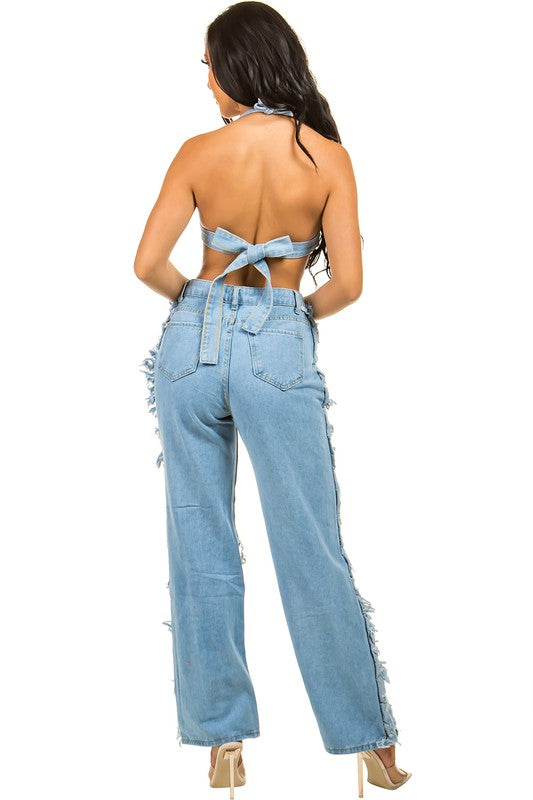 Denim Two Piece Pants Set