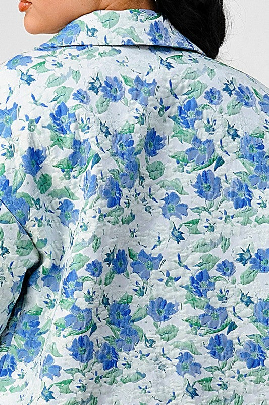 Blue Floral Tassel Long Overcoat