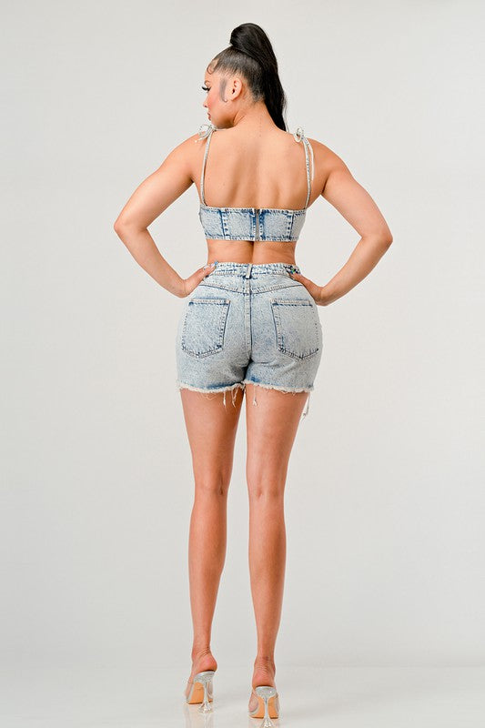 NSA Distressed Denim Short Set