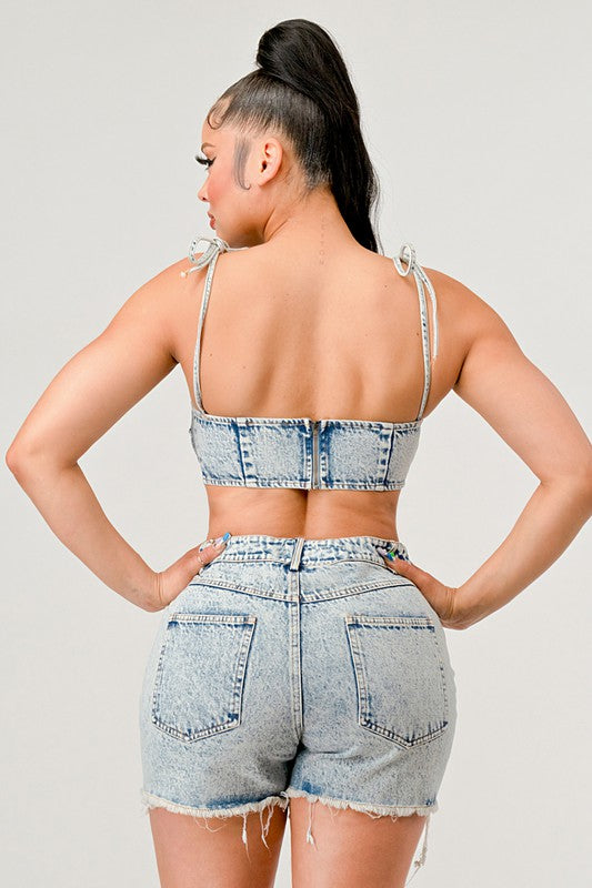 NSA Distressed Denim Short Set
