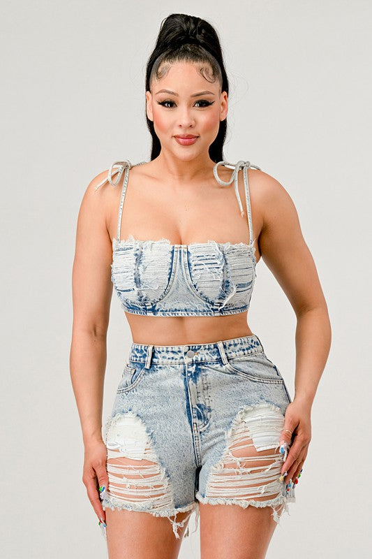 NSA Distressed Denim Short Set