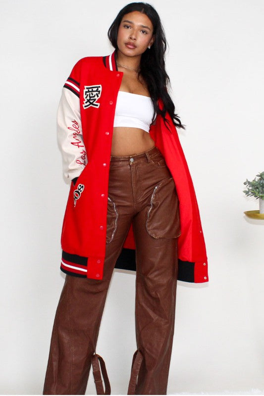 Athina Long Fit Letterman Jacket