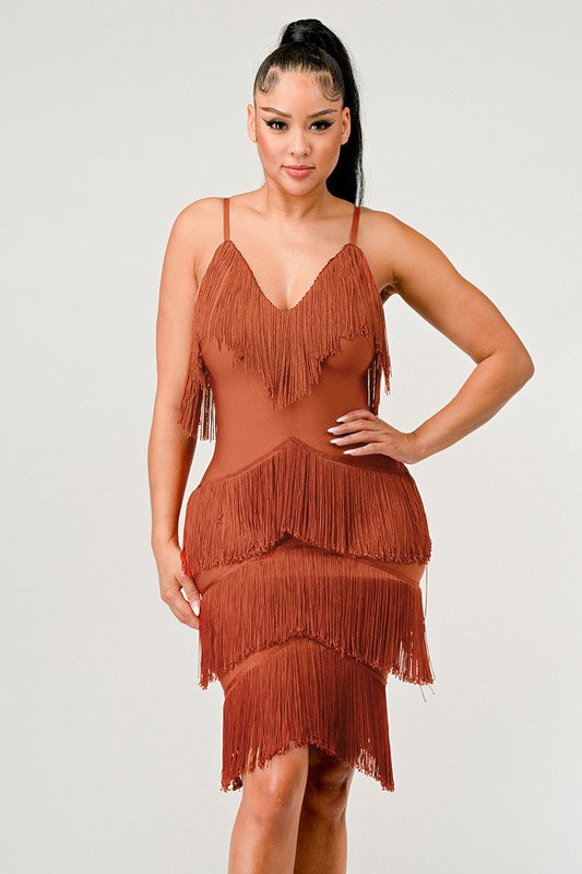 Rust Fringe Maxi Dress