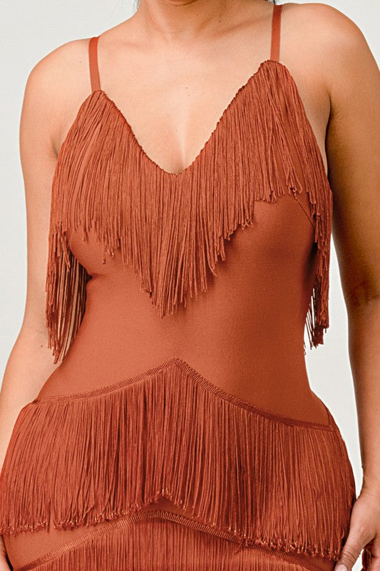 Rust Fringe Maxi Dress
