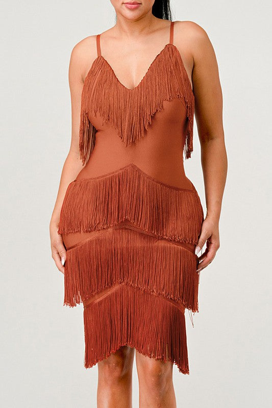 Rust Fringe Maxi Dress