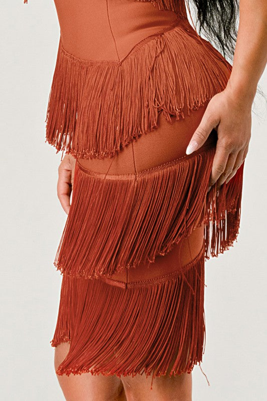 Rust Fringe Maxi Dress