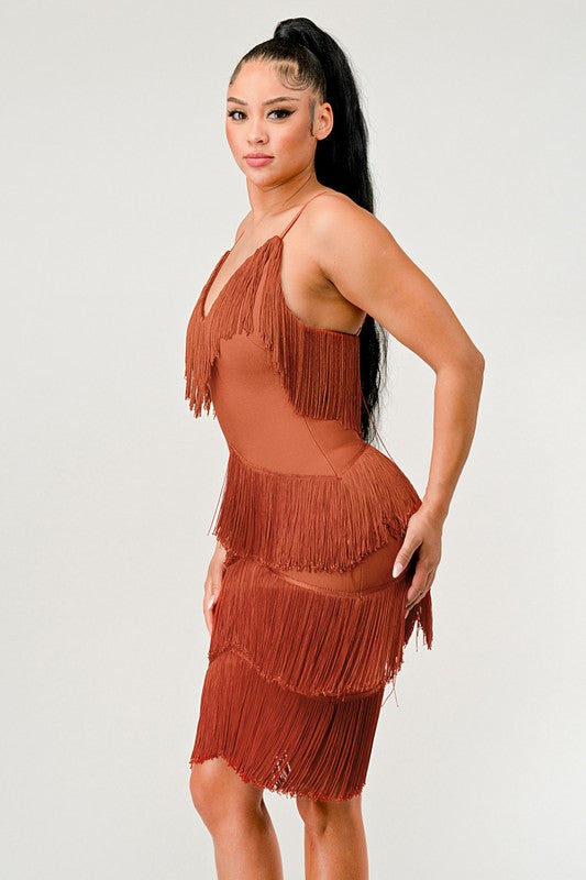 Rust Fringe Maxi Dress