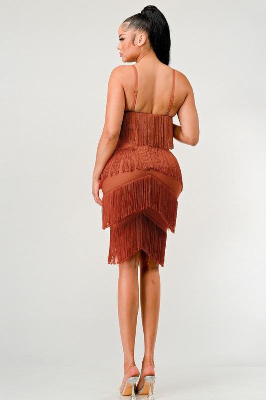 Rust Fringe Maxi Dress