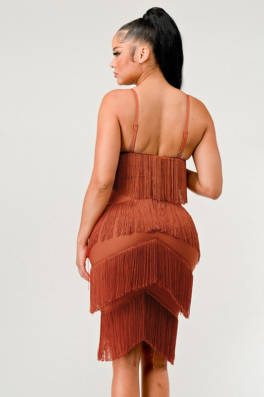 Rust Fringe Maxi Dress