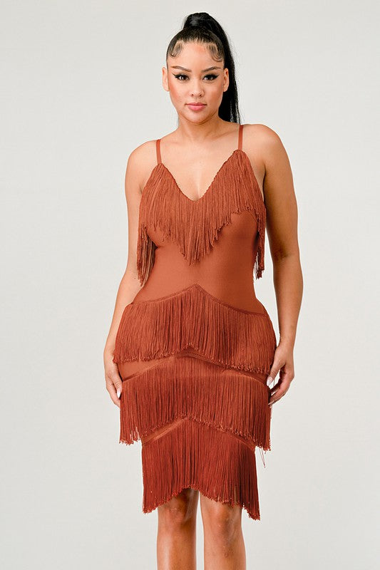Rust Fringe Maxi Dress