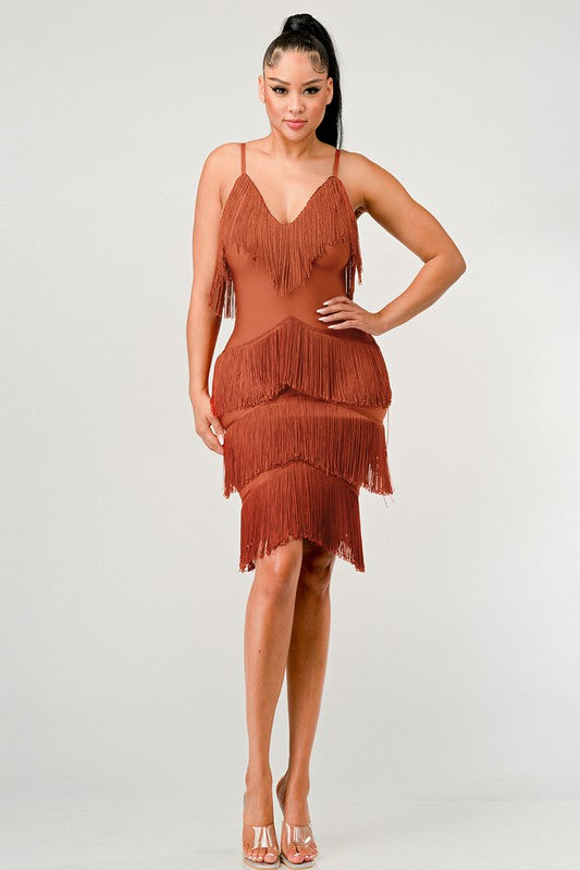 Rust Fringe Maxi Dress