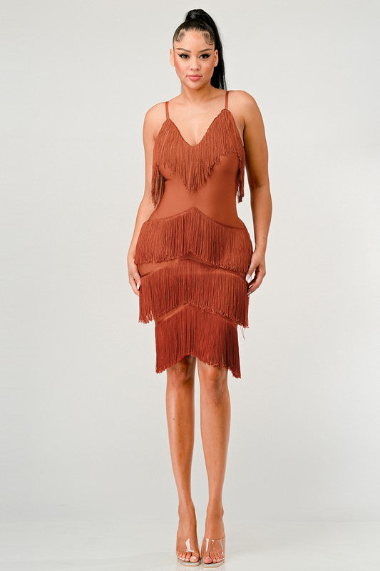 Rust Fringe Maxi Dress
