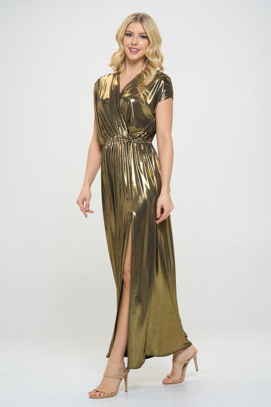 Dark Gold Metallic Maxi Dress