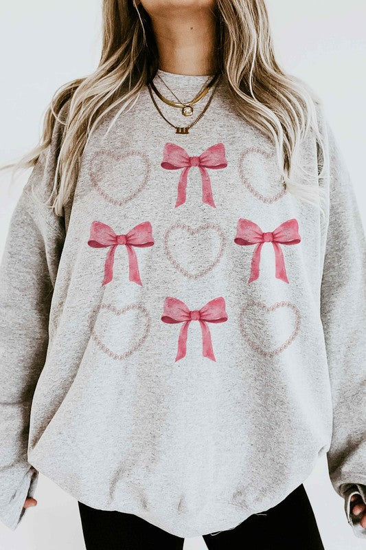 HEARTS AND BOWS PEARL GRAPHIC SWEATSHIRT