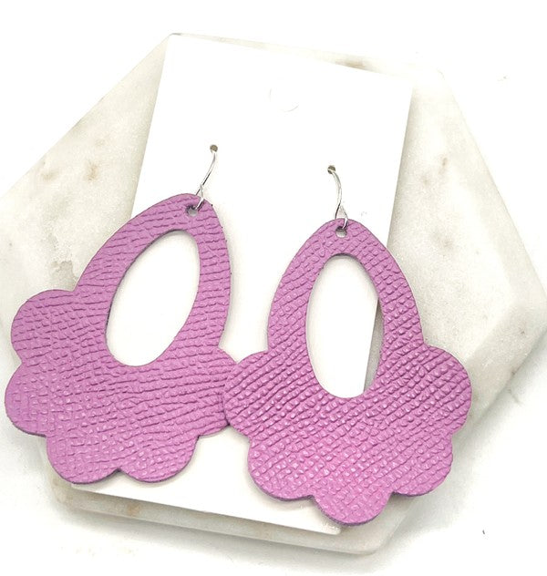 Lilac Purple Flourish Flower Leather Earrings