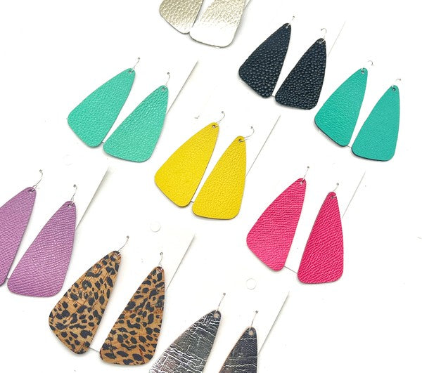 Leopard Corkleather Angle Wedge Leather Earrings