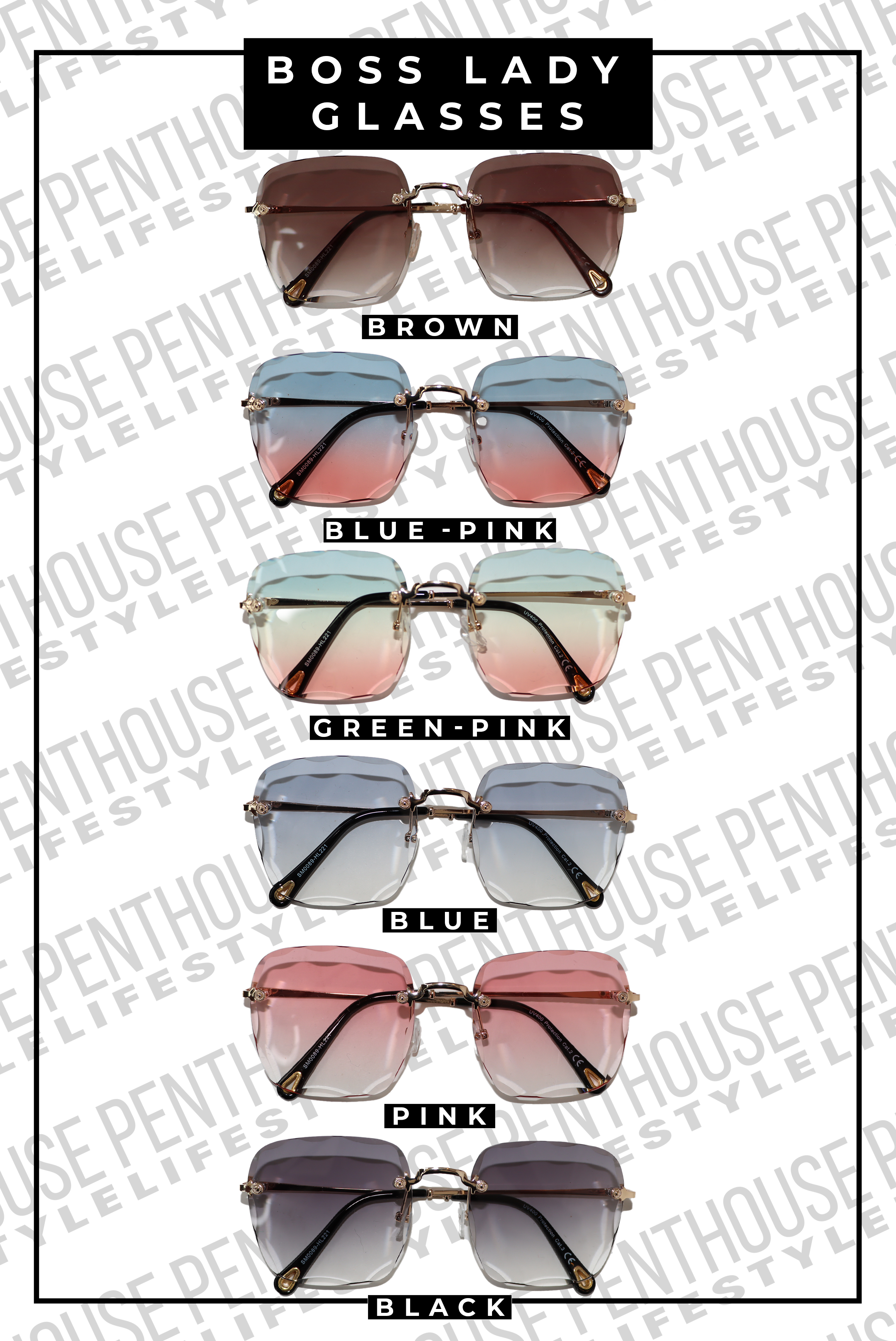 Rimless Scalloped Edge Sunglasses