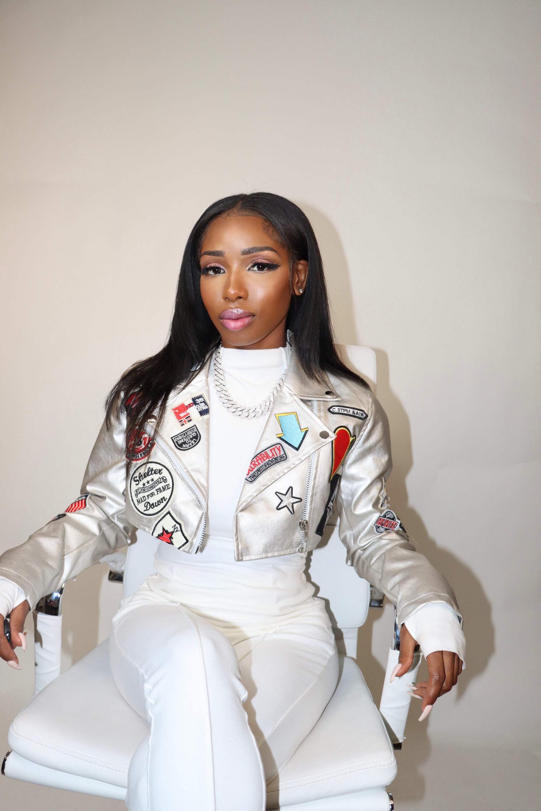 Cadet Silver Patch Crop Moto Jacket