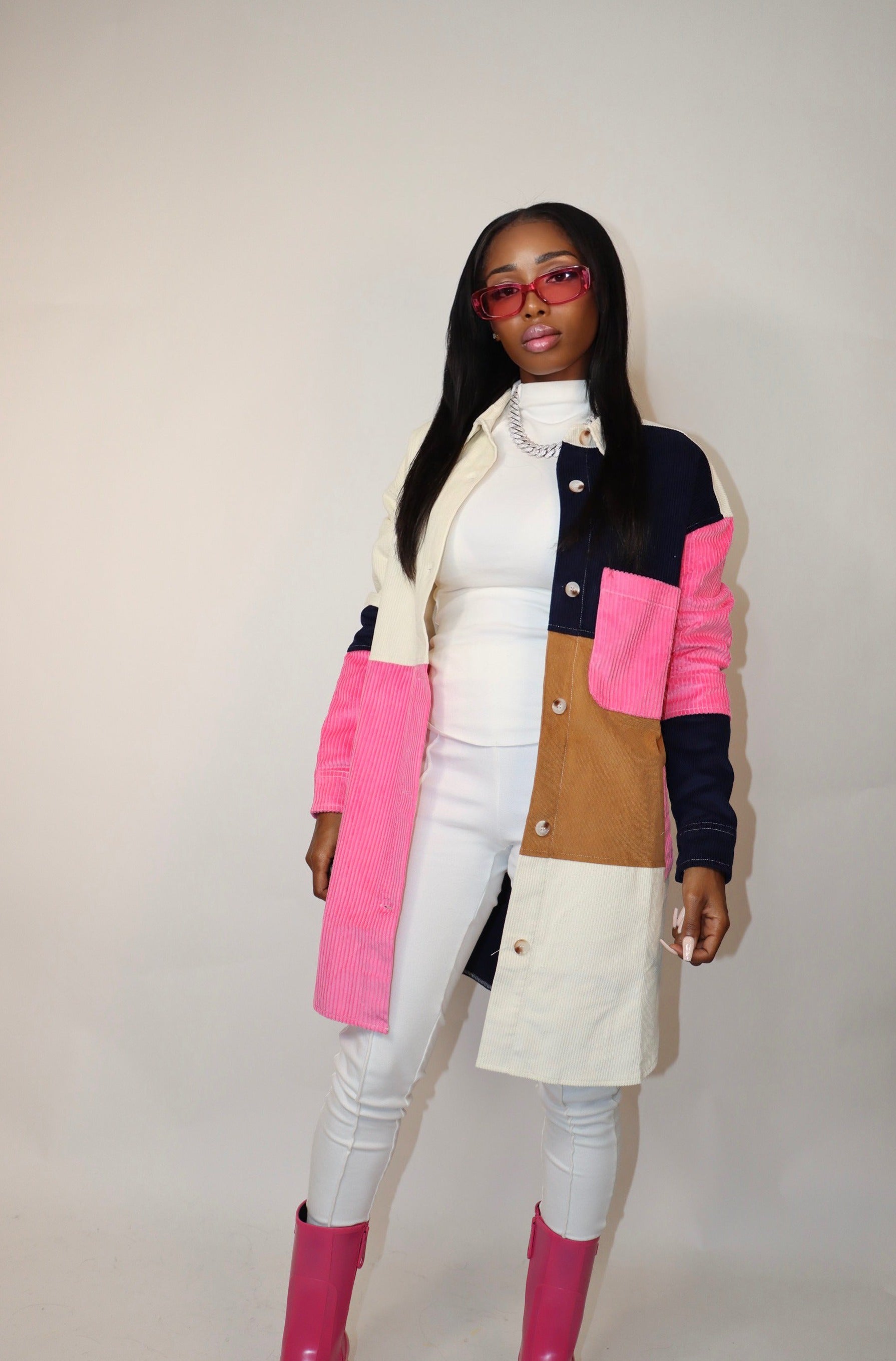 D-Girl Colorblock Corduroy Shacket