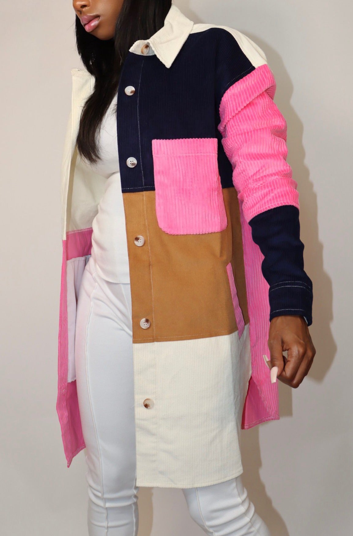 D-Girl Colorblock Corduroy Shacket