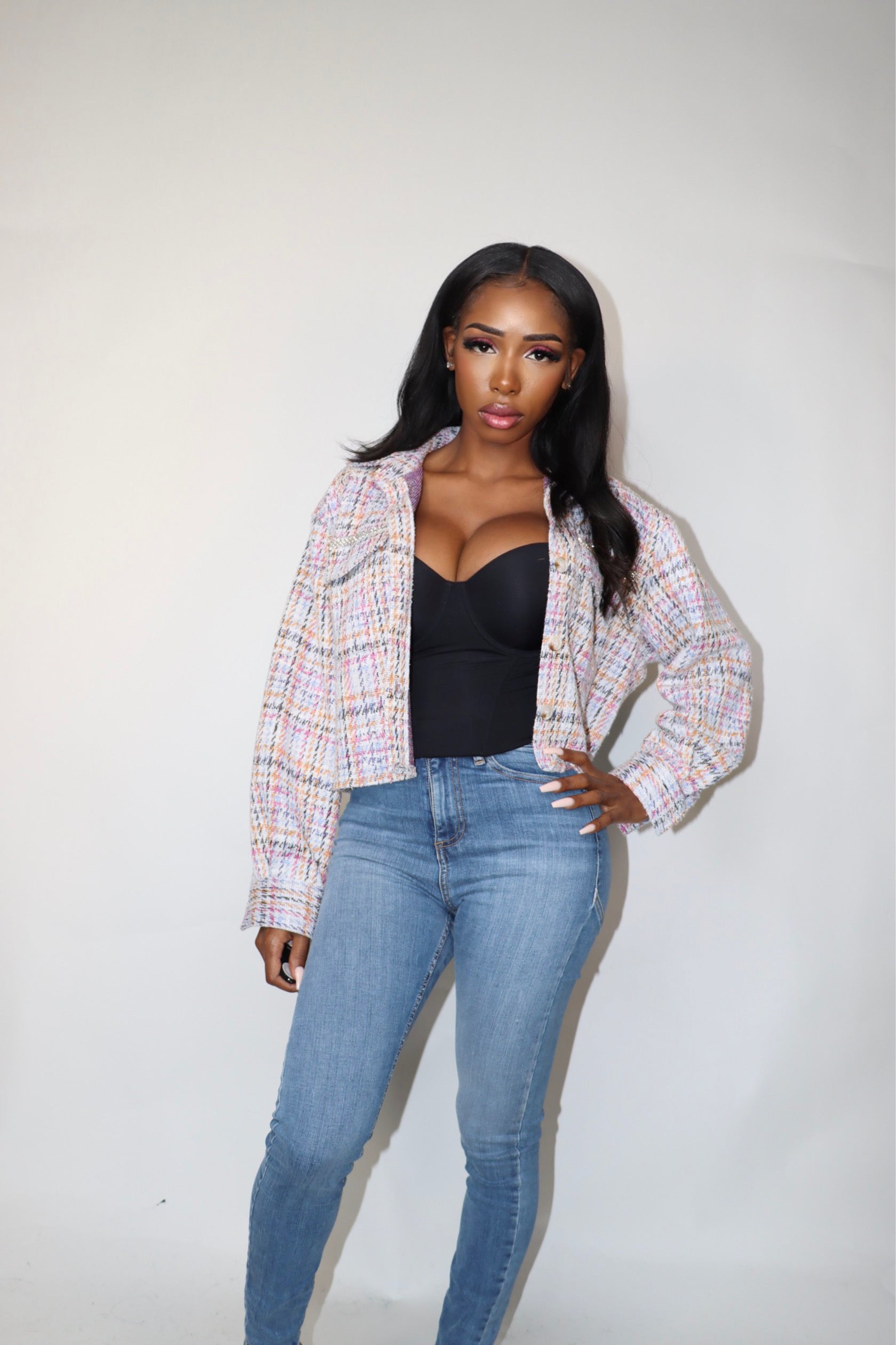 Tweed Trucker Crop Shacket