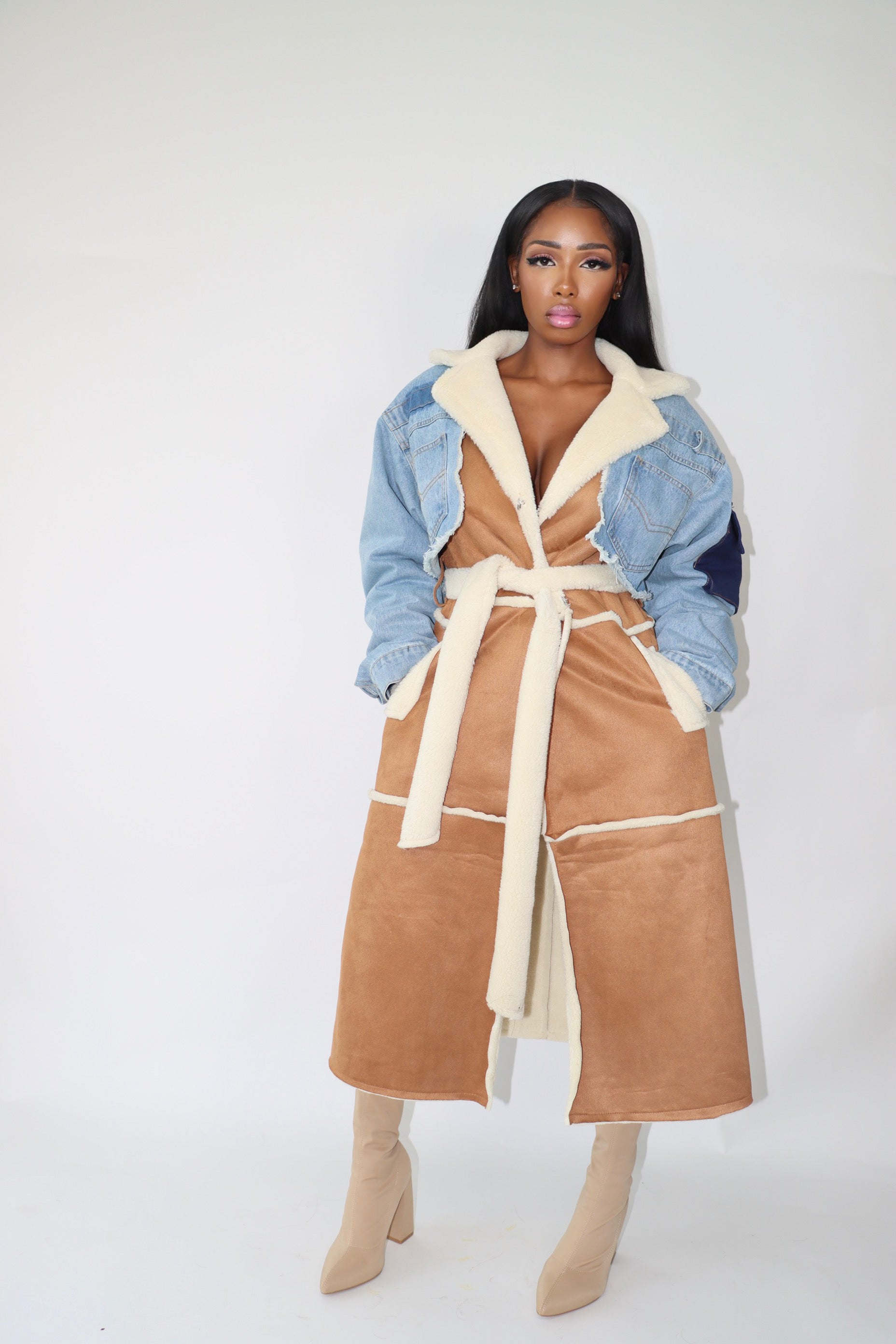 The Jenny Shearling Denim Trench Coat