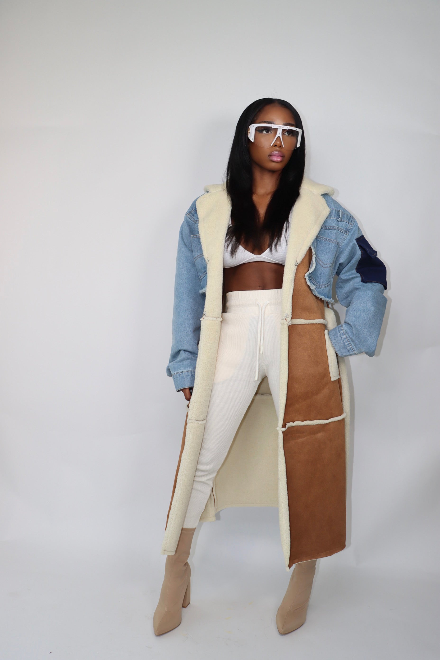 The Jenny Shearling Denim Trench Coat