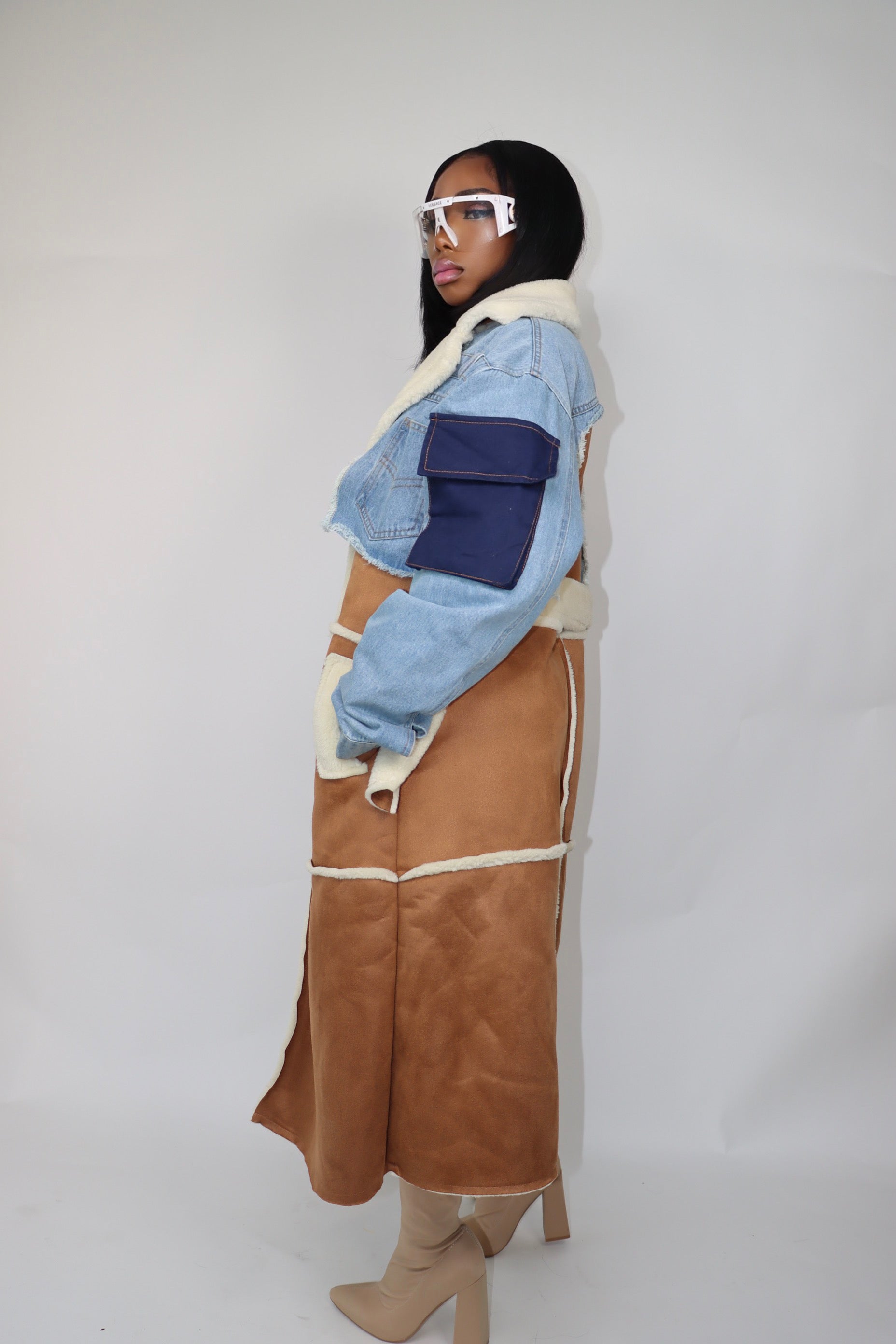 The Jenny Shearling Denim Trench Coat