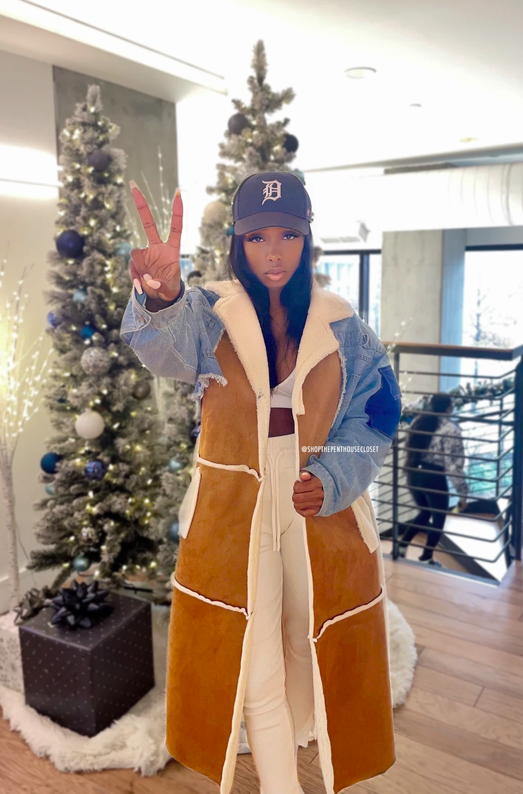 The Jenny Shearling Denim Trench Coat