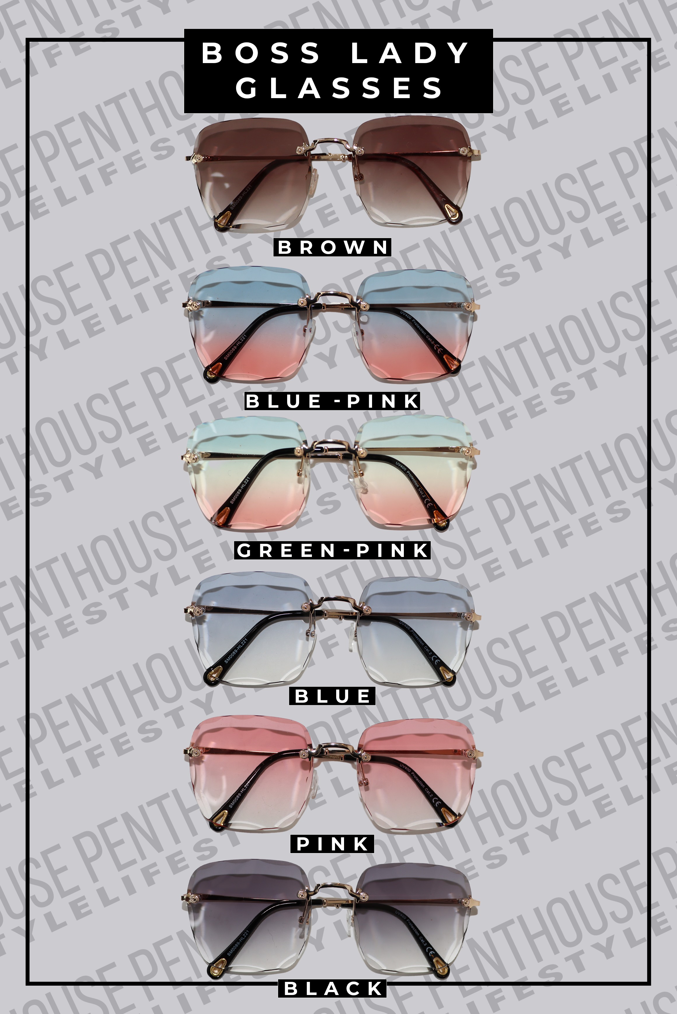 Rimless Scalloped Edge Sunglasses