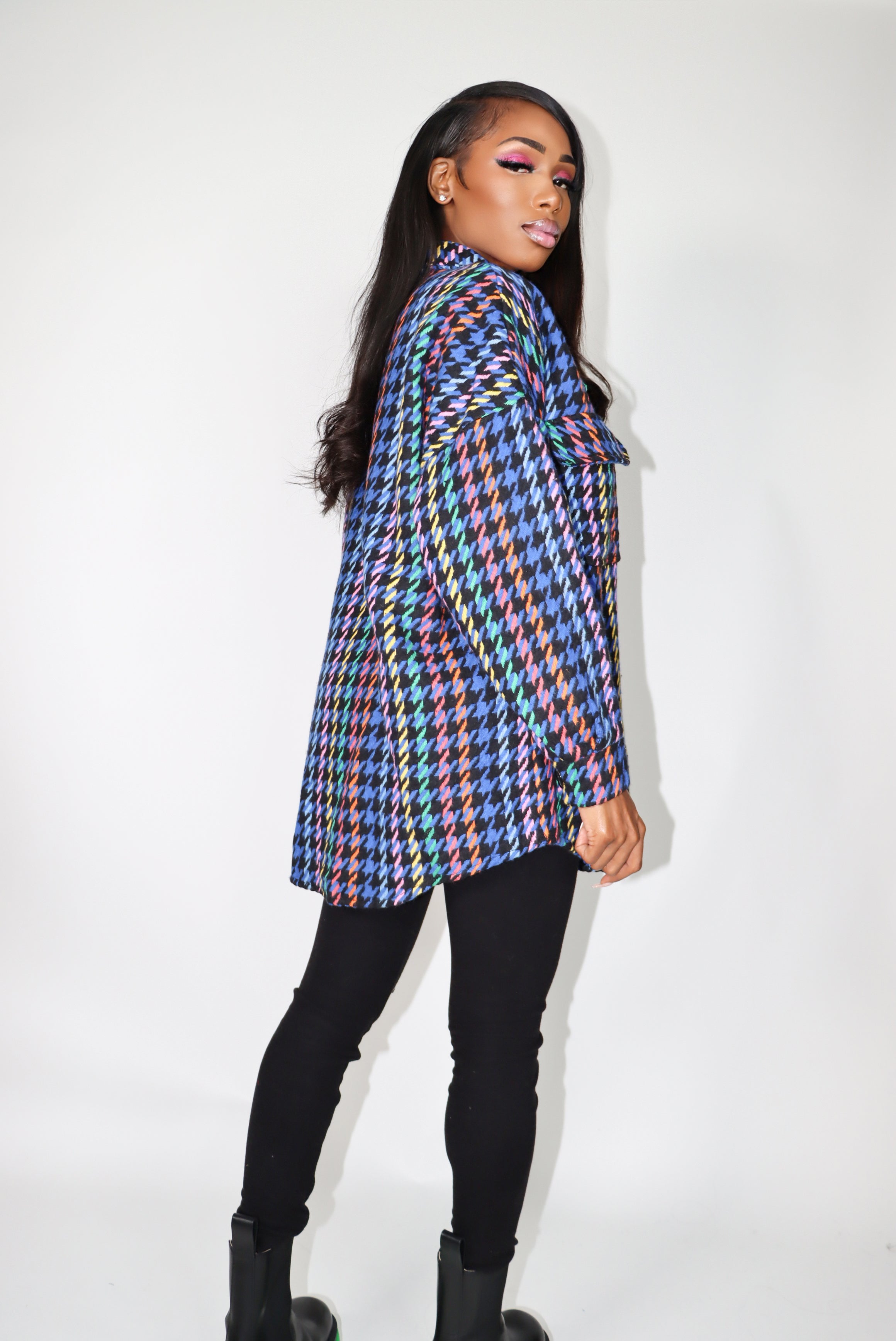 Colorful Houndstooth Tweed Shacket