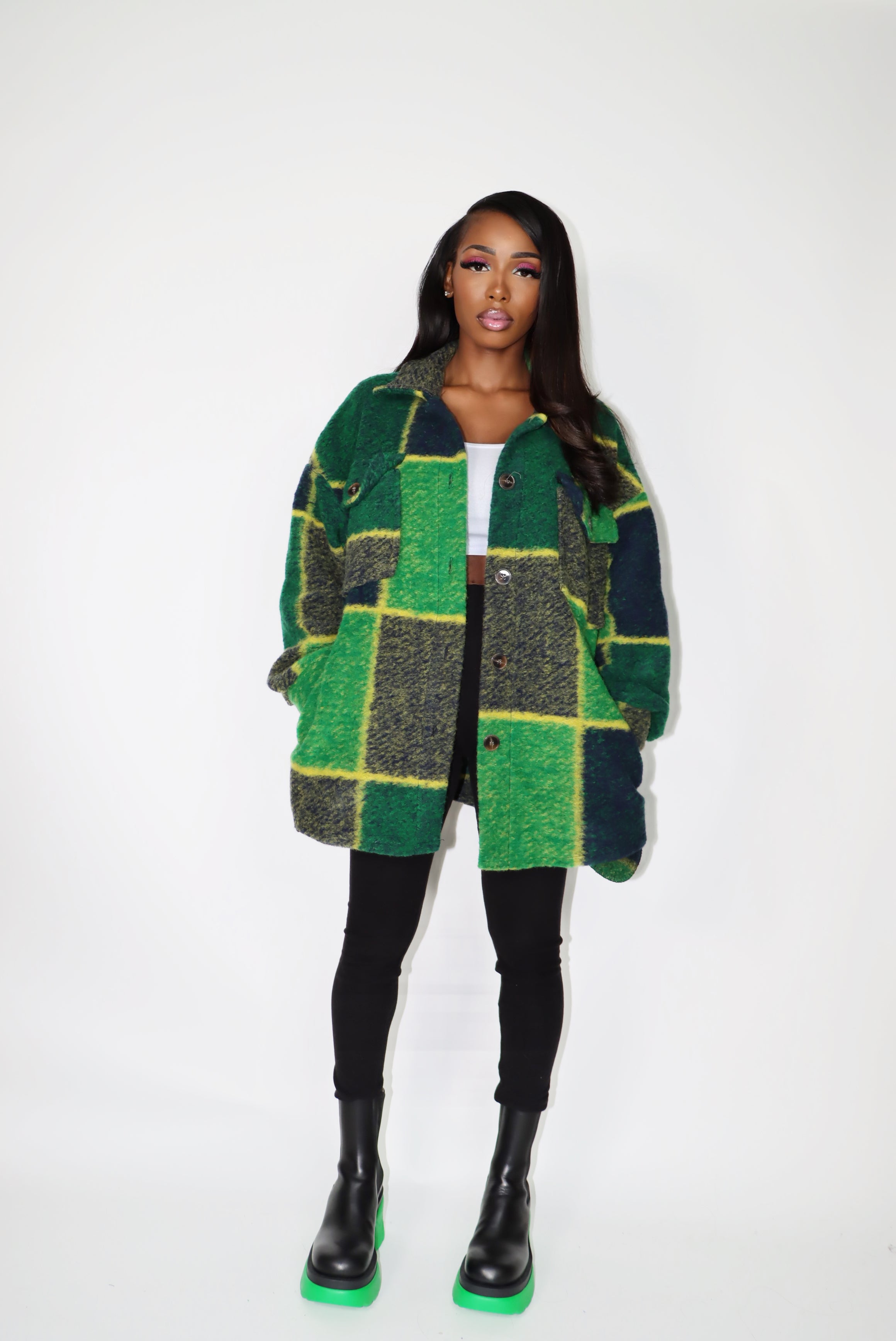 Green Check Wool Shacket