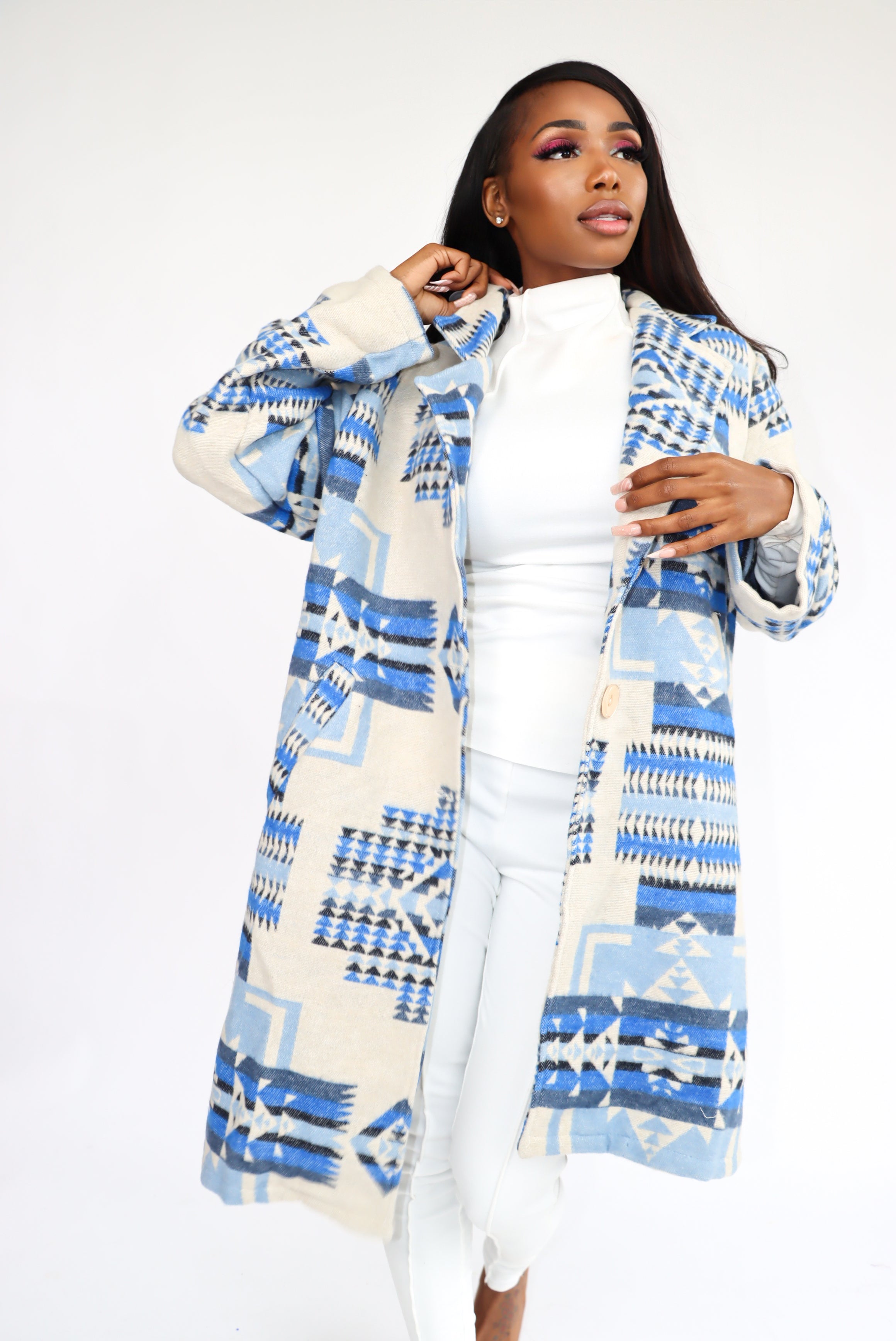 Blue Aztec Print Coat
