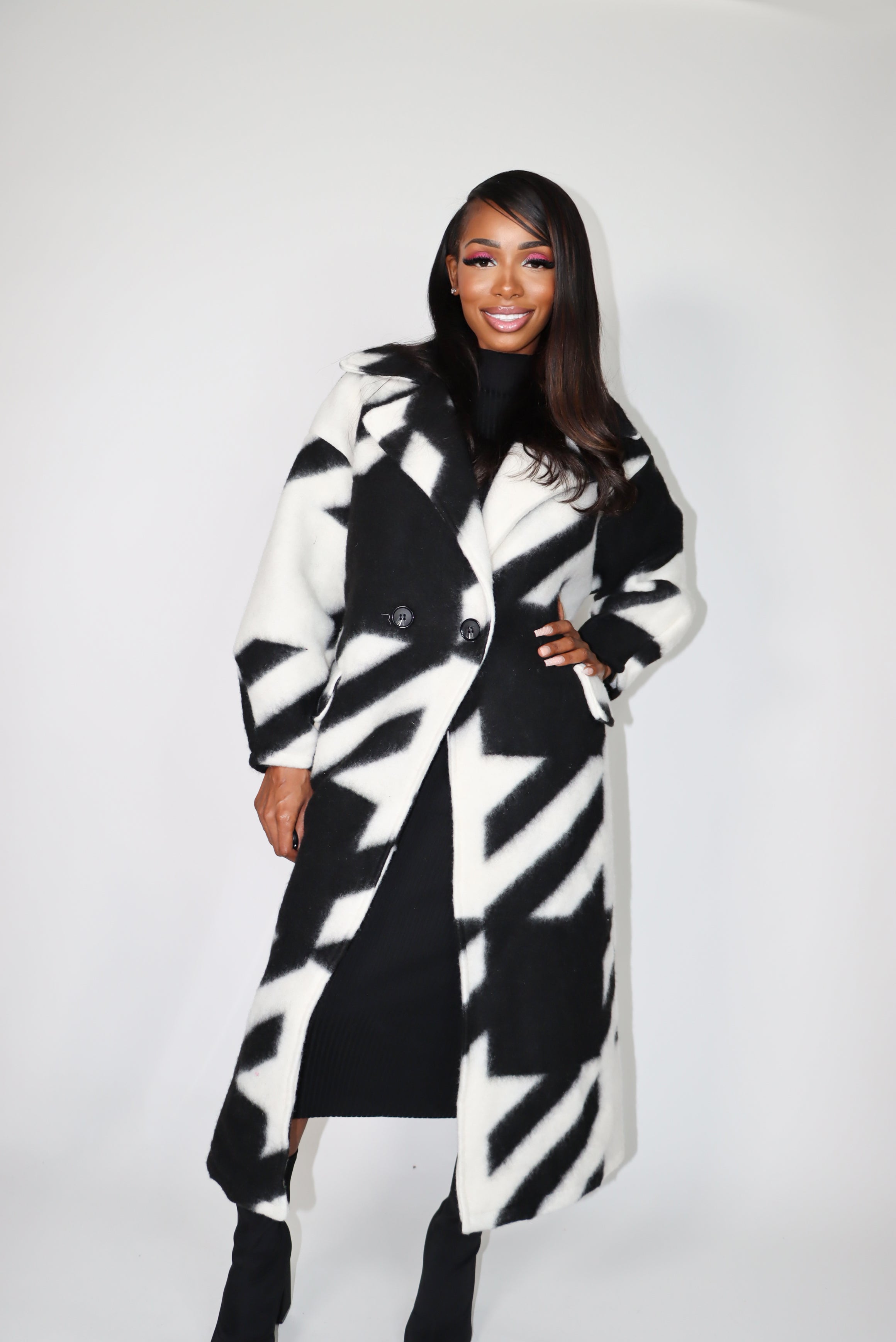 B&W Wool Dogtooth Coat