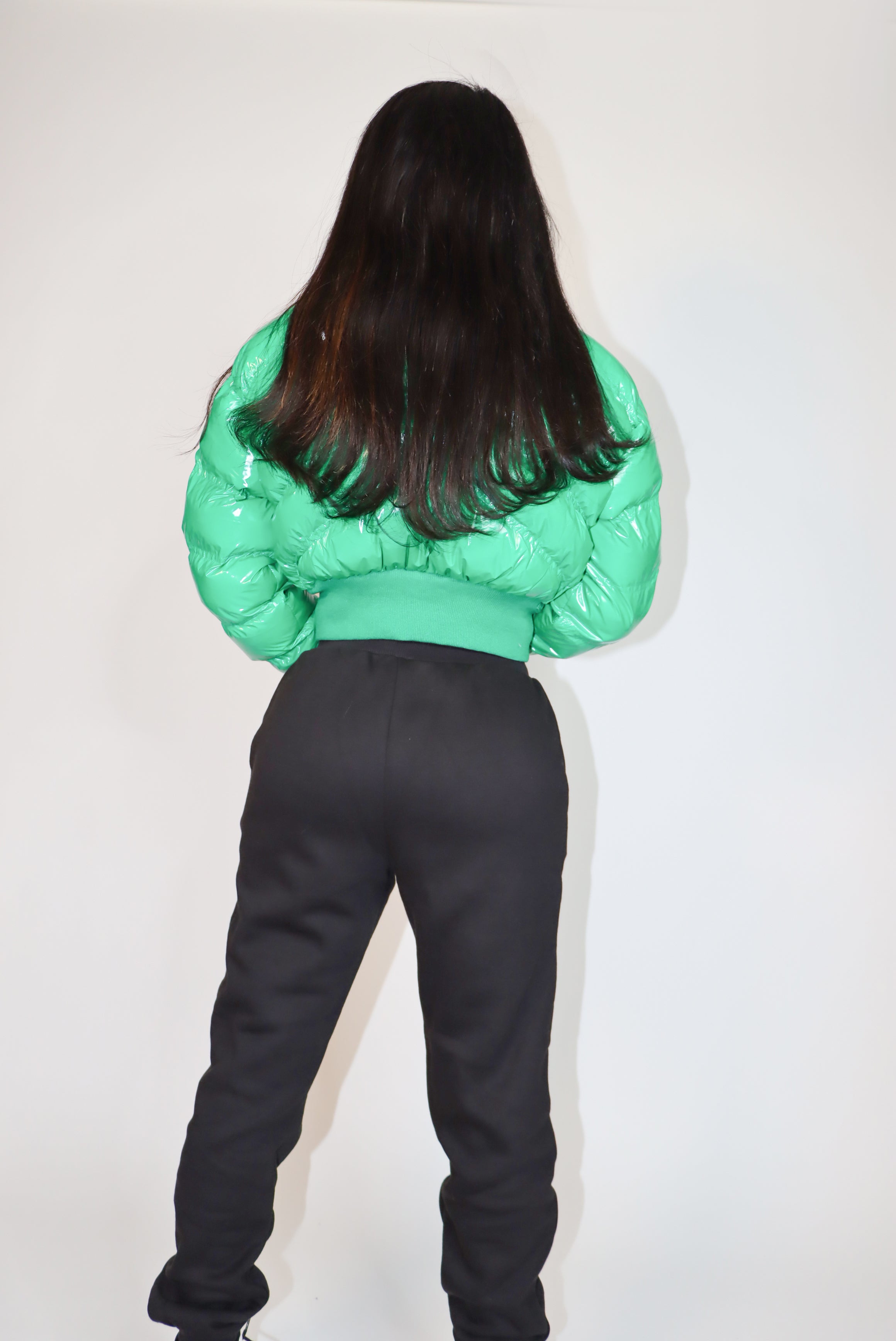 Chevron Stitched Cropped Puffer Coat