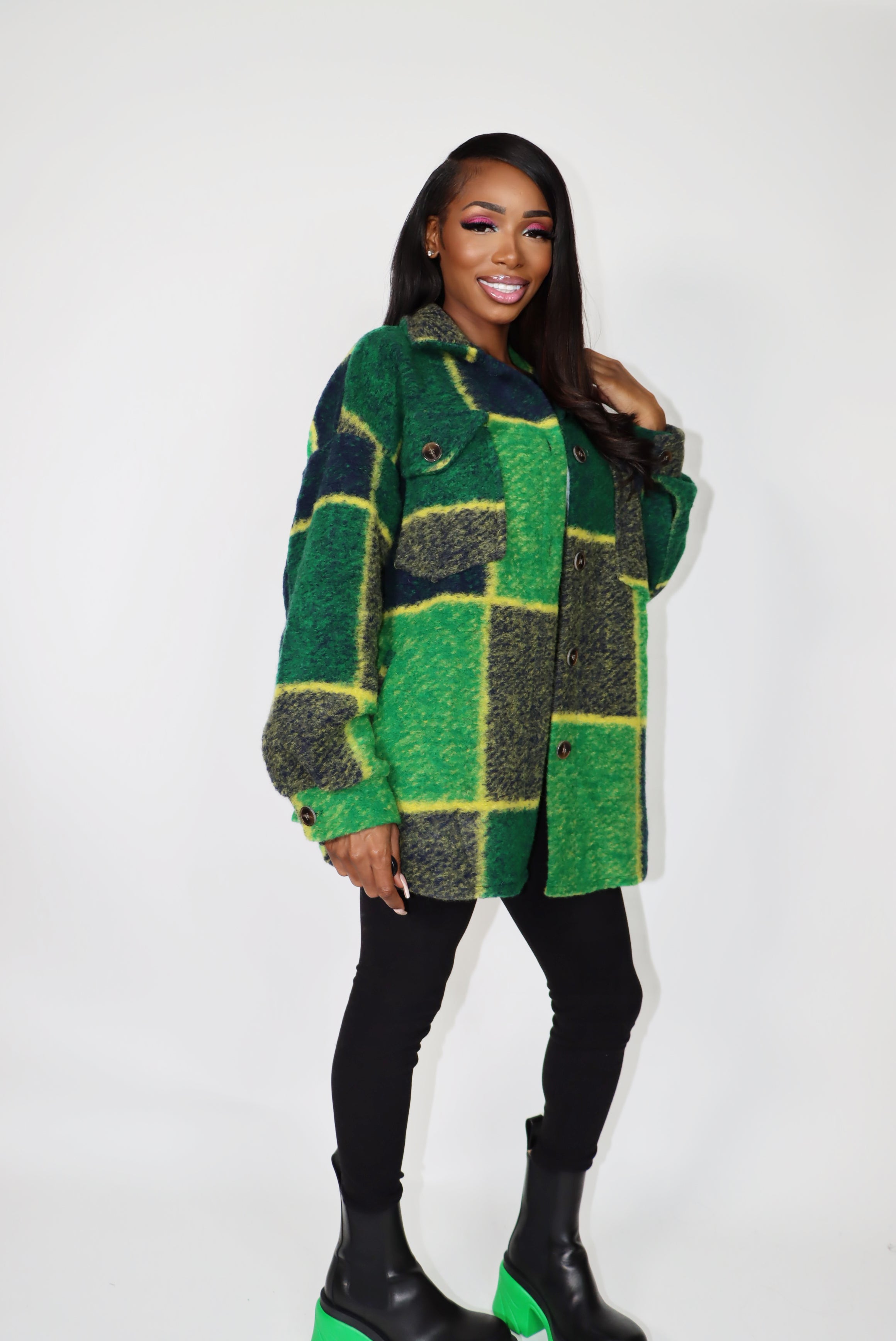 Green Check Wool Shacket