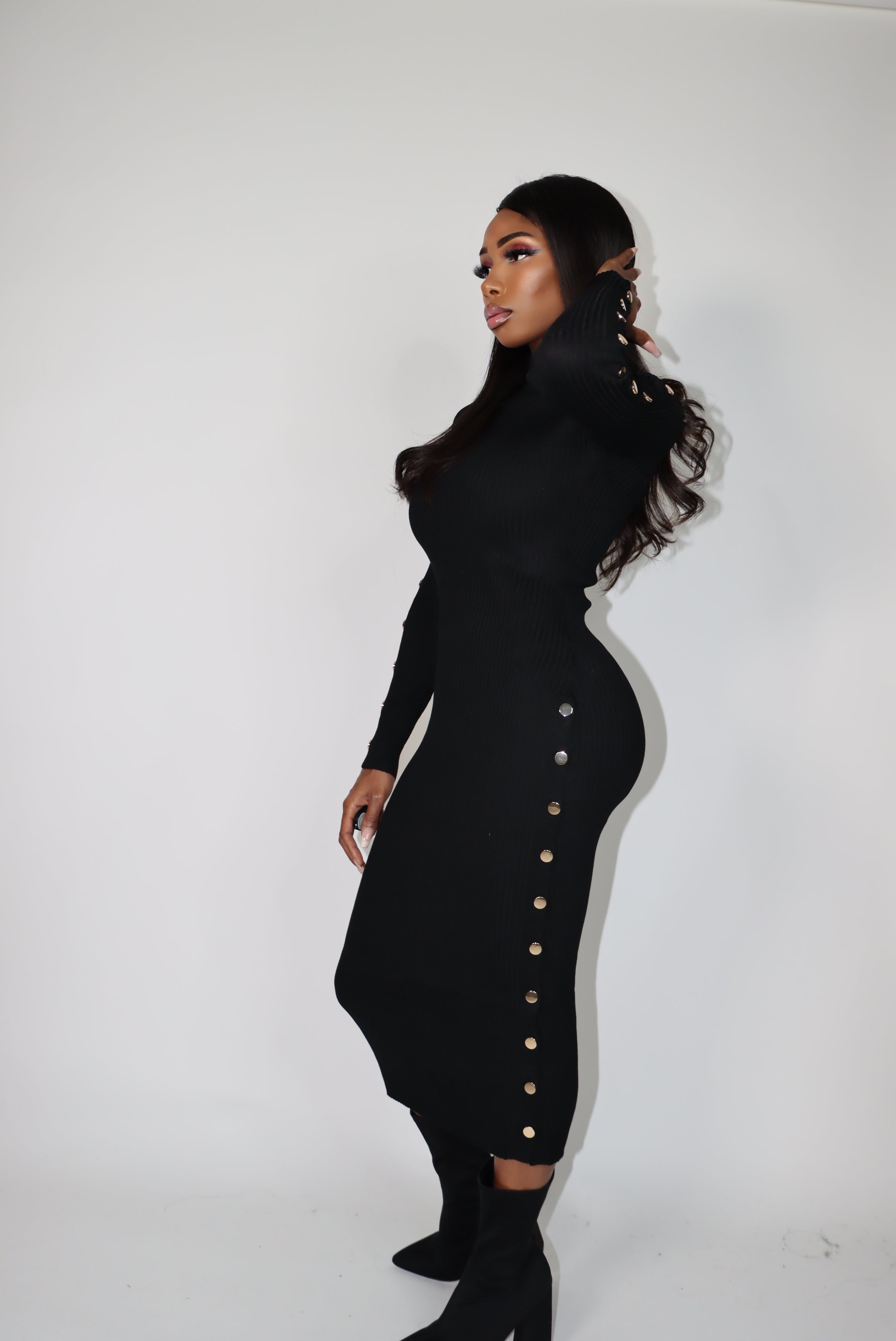 Midi Button Accent Dress