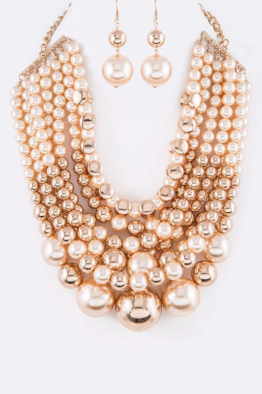 Mix Pearls Statement Layer Necklace Set