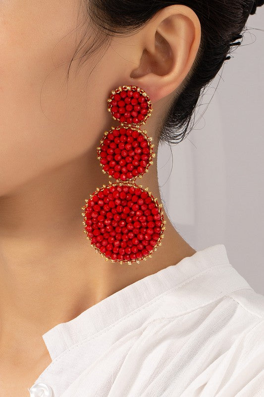 GRADUATE THREE GLASS BEAD DISKS DROP EARRINGS