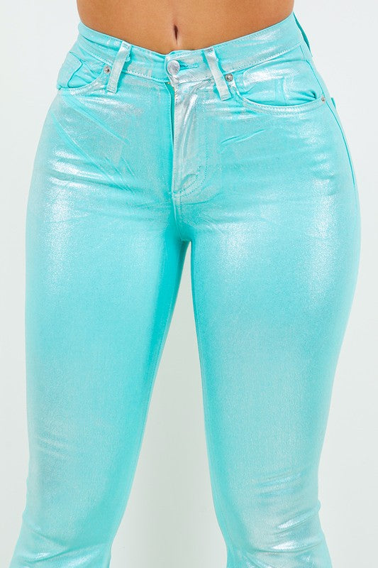 Turquoise Metallic Jeans