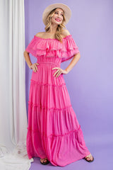 Off the Shoulder Ruffle Maxi Dress