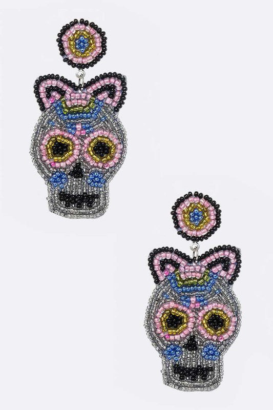 Beaded Sugar Skull Iconic Earrings