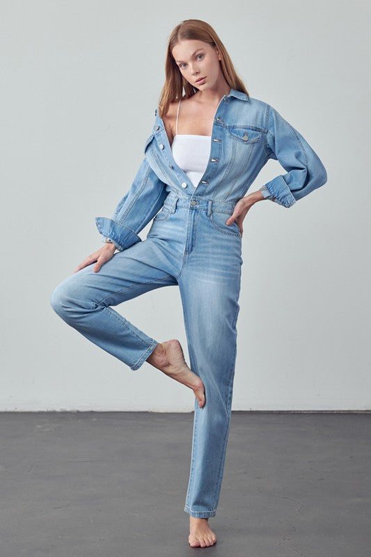 High Waist Denim Jumpsuit