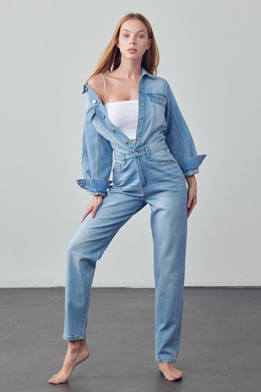 High Waist Denim Jumpsuit