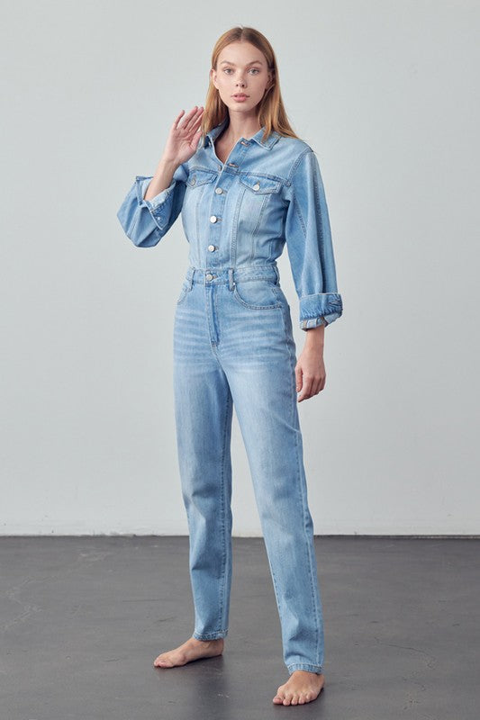 High Waist Denim Jumpsuit