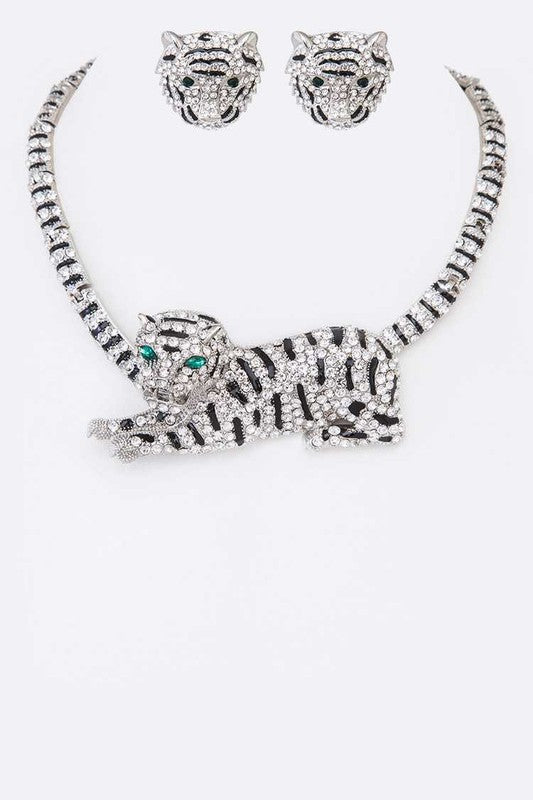 Crystal Tiger Statement Necklace Set