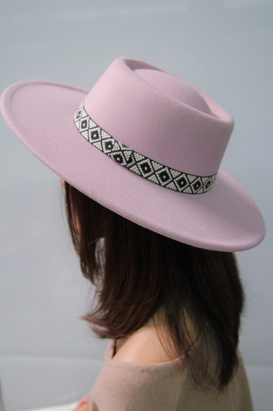 FLAT TOP FELT FEDORA WITH BOHO BAND