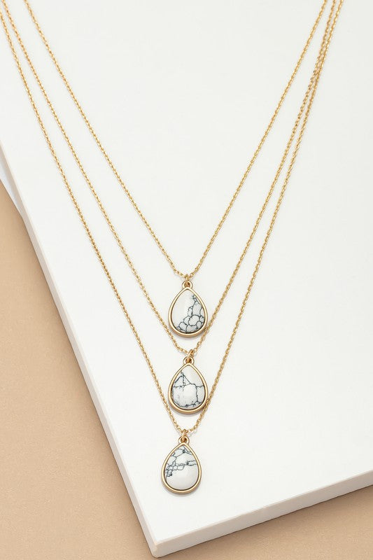 Three layer teardrop stone pendant necklace