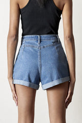 High Rise Roll Up Denim Shorts